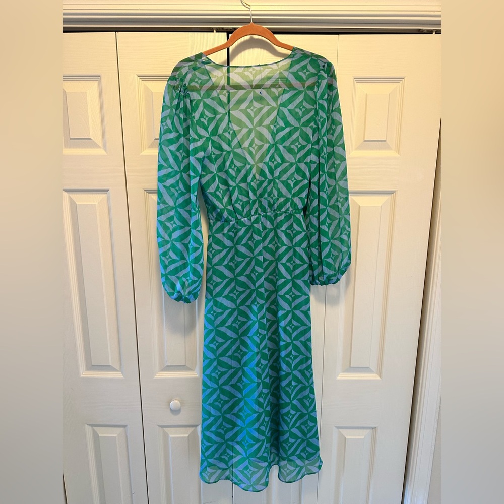 Green Geometric Patterned Sheer Beach Coverup Dre… - image 2